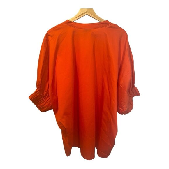 HARSHMAN Medina Blouse Top Plus Sz 2X ORANGE CORAL 100% Cotton Hi Low Hem $225 - Picture 4 of 8